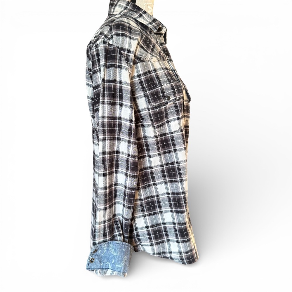 JACHS GIRLFRIEND Plaid flannel button-down shirt black white size M - Picture 5 of 13